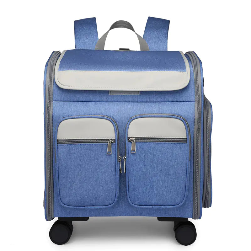 Large Capacity Foldable Pet Trolley Backpack with Wheels
